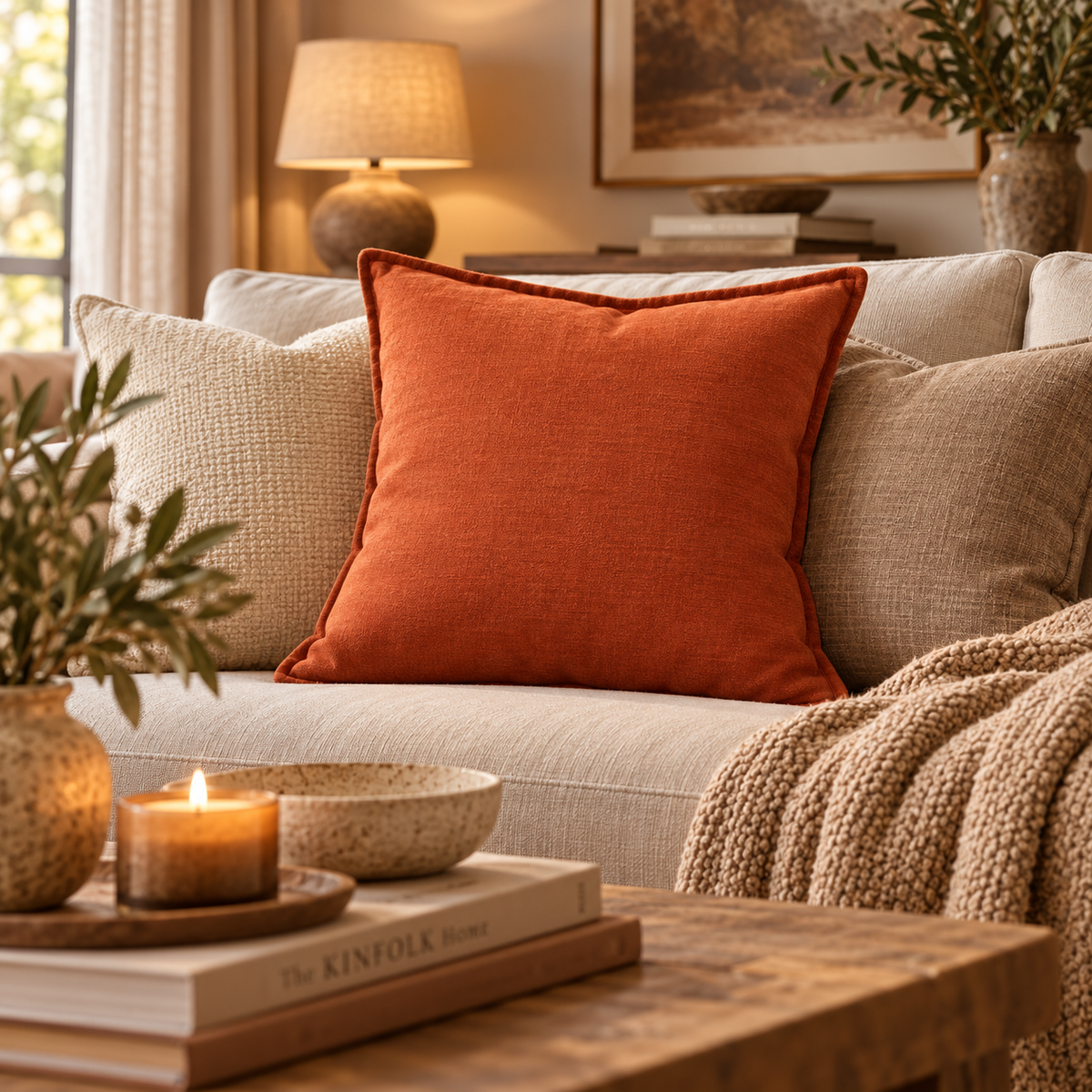 Tia Linen Blend Cushion - Rust Malini