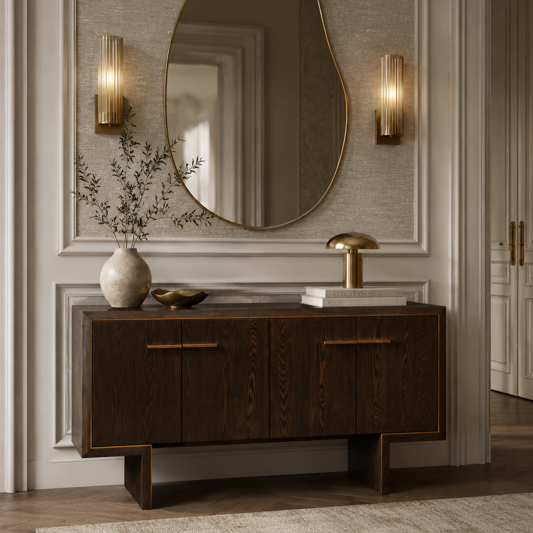 Tigur Dark Brown Ash Wood & Polished Brass Sideboard by Liang & Eimil