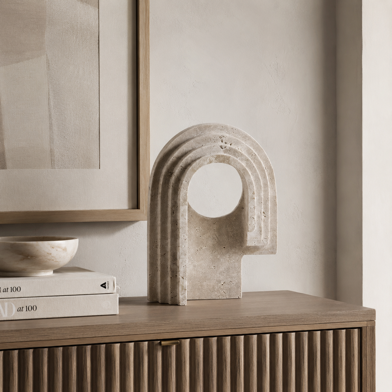 Toccino Small Beige Travertine Sculpture by Liang & Eimil