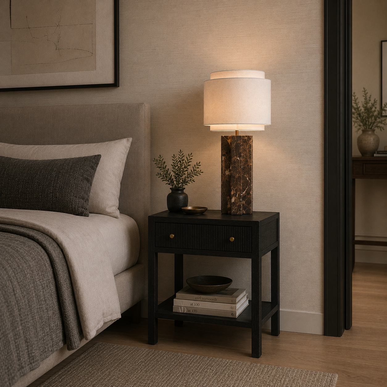Toronto Black Ceruse Oak Wood & Brass Bedside Table by Liang & Eimil