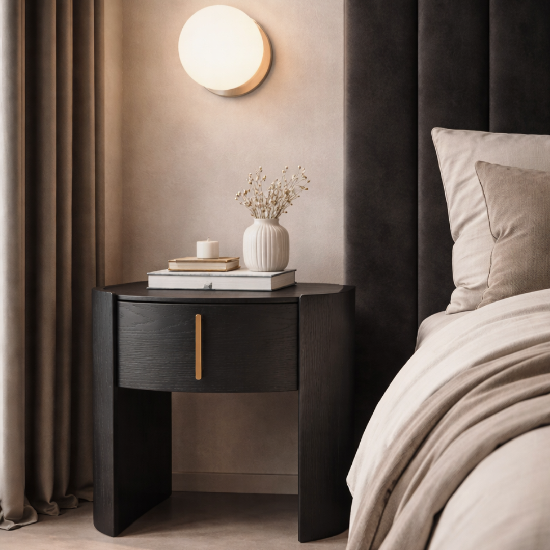 Tulume Matte Black Oak Bedside Table by Tommy Franks
