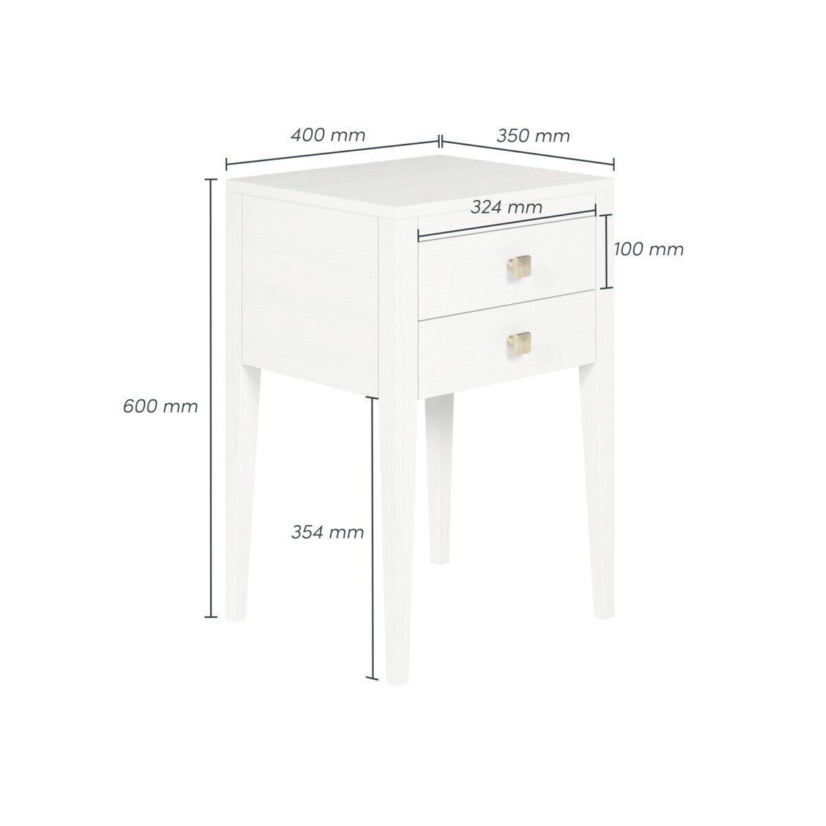 Radford 2 Drawer Bedside Table - White by D.I. Designs