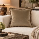 Verona Double Sided Fringe Edge Cushion 55cm - Taupe Malini