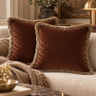 Verona Double Sided Fringe Edge Cushion 55cm - Chocolate Brown Malini