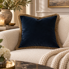 Verona Double Sided Fringe Edge Cushion 55cm - Navy Malini