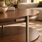 Vienna Brown Walnut Veneer Oval Coffee Table with Brushed Metal Trim Berkeley Designs
