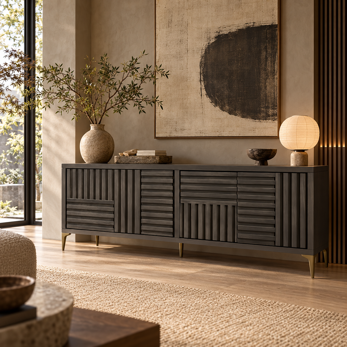 Kyoto Grey Oak & Brass Sideboard by Berkeley Designs
