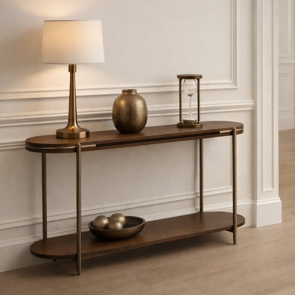 Vienna Brown Walnut Veneer Oval Console Table – Decorum Interiors