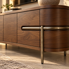 Vienna Natural Walnut Veneer & Brushed Brass Legs Media Unit Berkeley Designs
