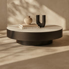 Coin Coffee Table White Marble Top & Dark Wood & Metal Base by Tommy Franks