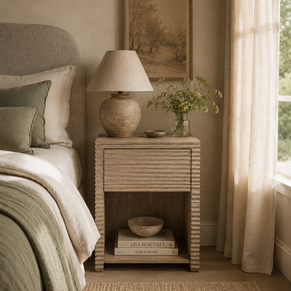 Wickham Wood Bedside Table - Ribbed Oak by D.I. Designs