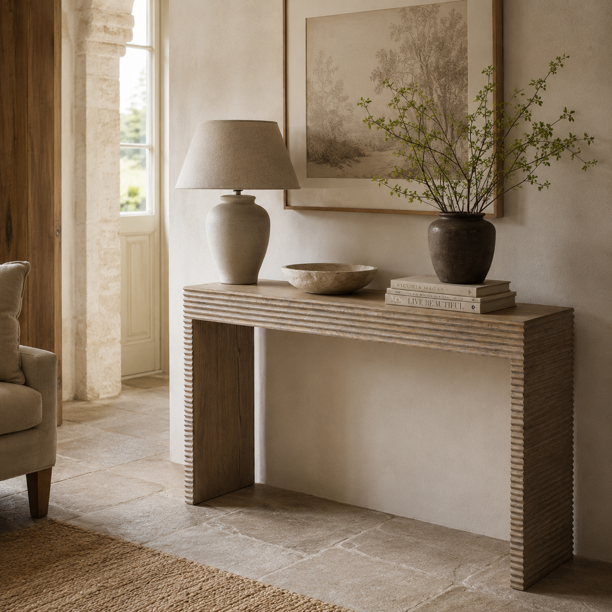 Wickham Wood Console Table - Ribbed Oak by D.I. Designs