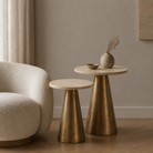 Ynez Travertine Sand & Antique Bronze Small Side Table - 43cm Light & Living