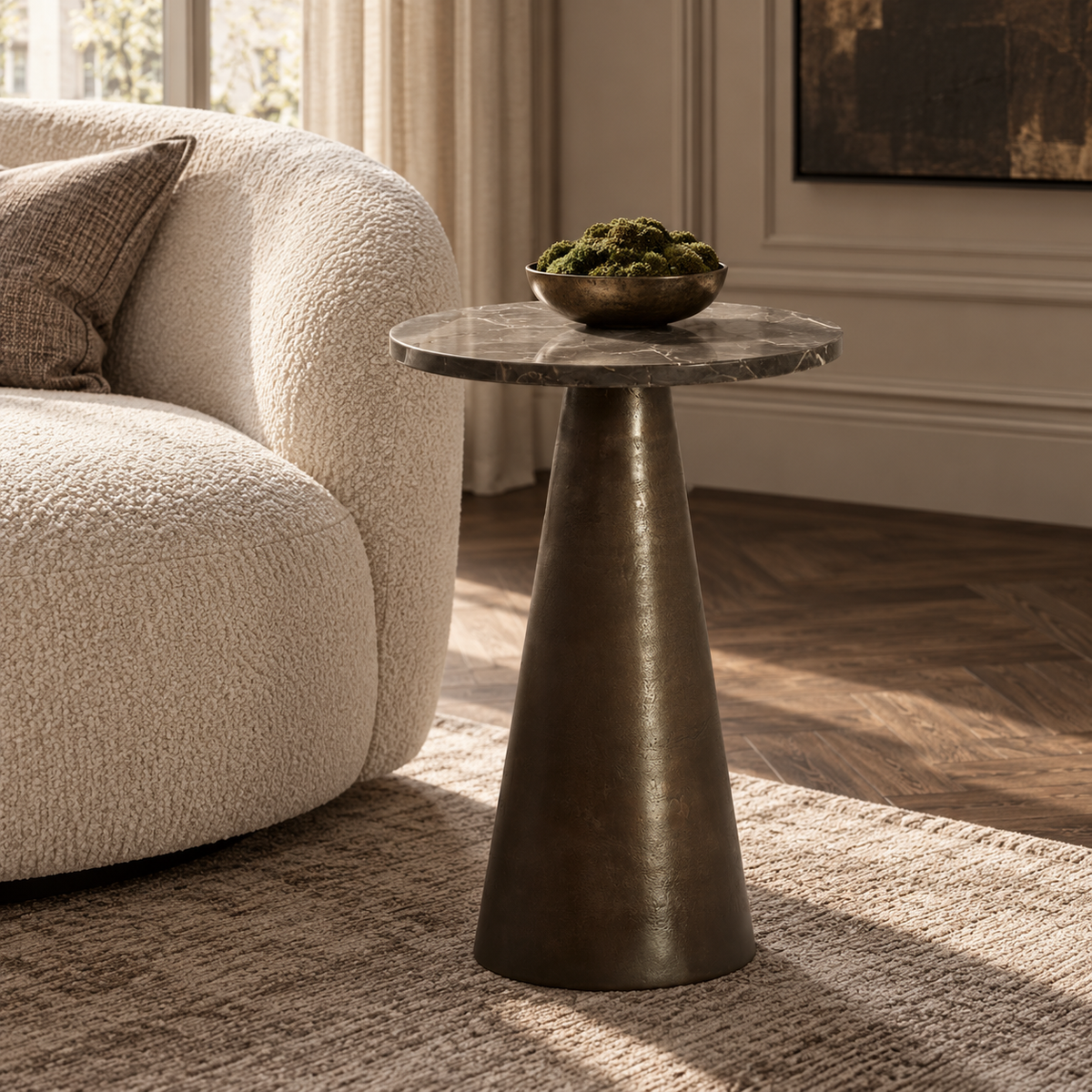 Ynez Dark Brown Marble Side Table - 51 cm Light & Living