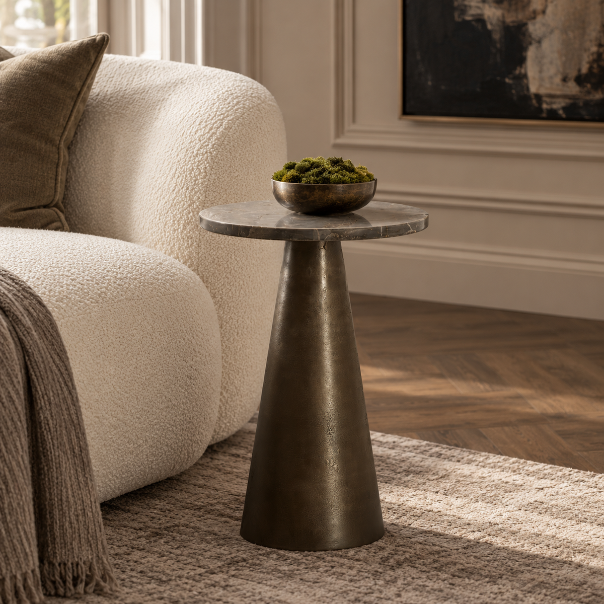 Ynez Dark Brown Marble & Dark Brown Small Side Table - 43cm Light & Living