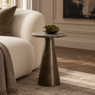 Ynez Dark Brown Marble & Dark Brown Small Side Table - 43cm Light & Living