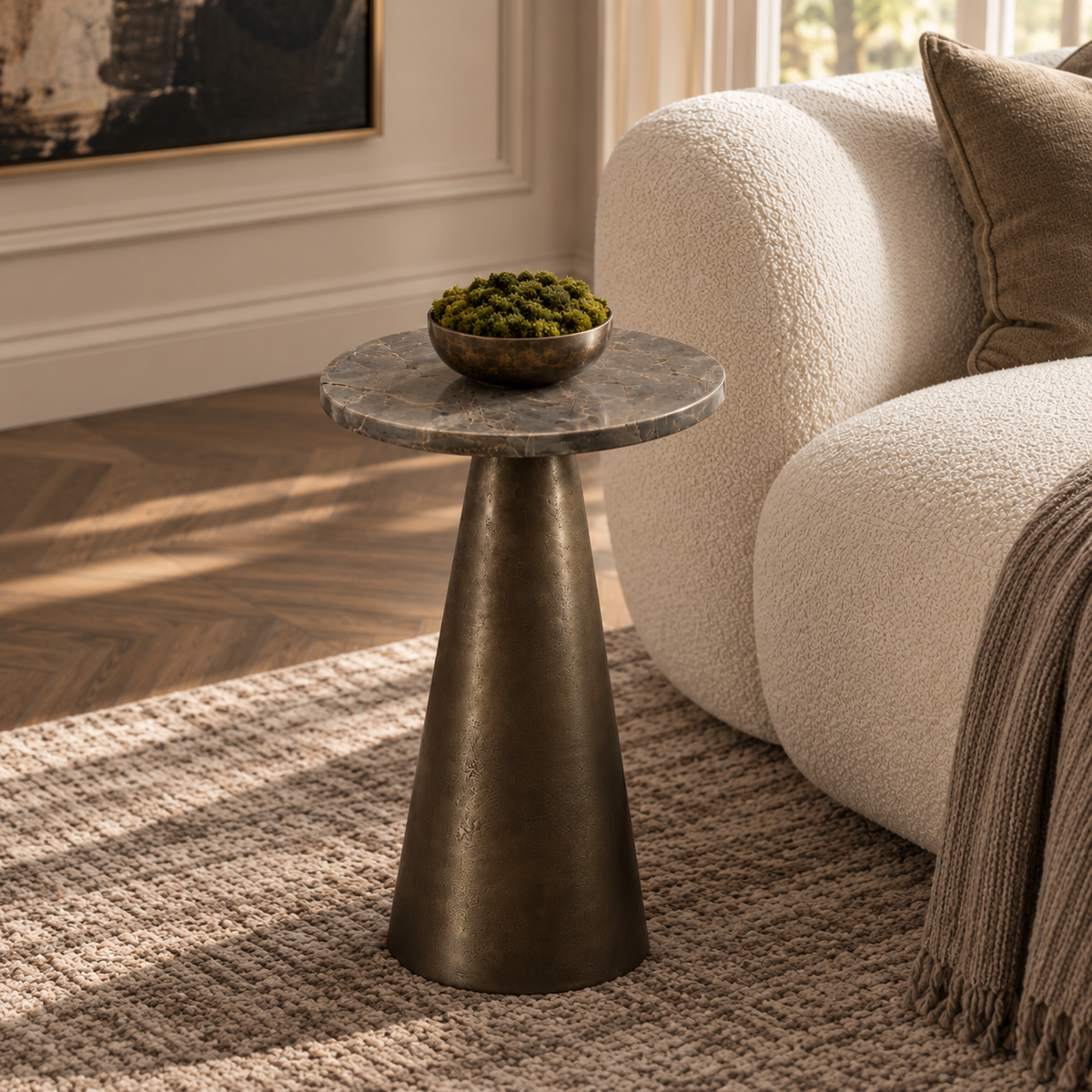 Ynez Dark Brown Marble & Dark Brown Small Side Table - 43cm Light & Living