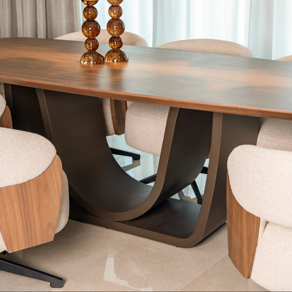 Windsor Brass & Walnut Wood Dining table - 230cm by Richmond Interiors