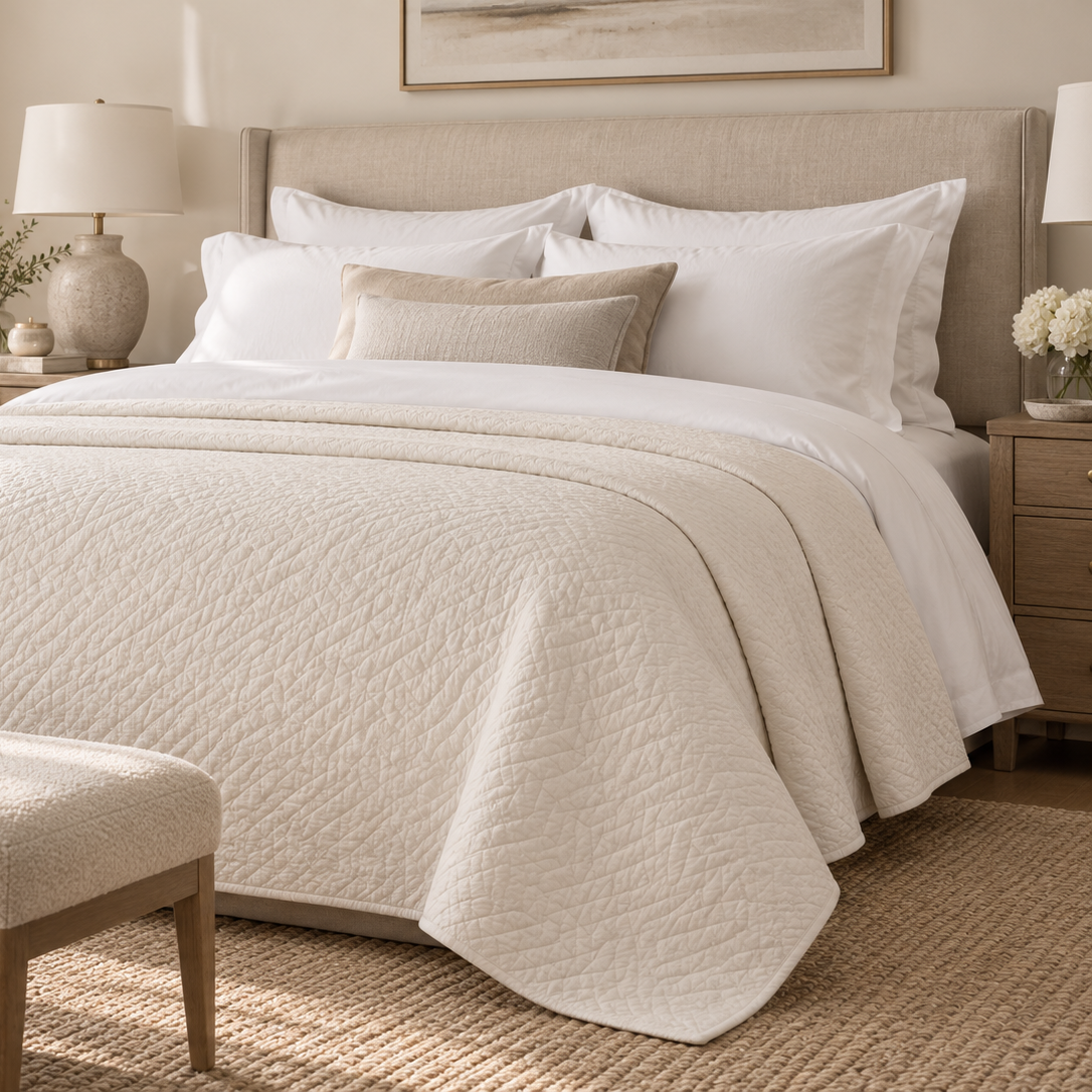 Hendersen White King Quilt - Soft White Malini