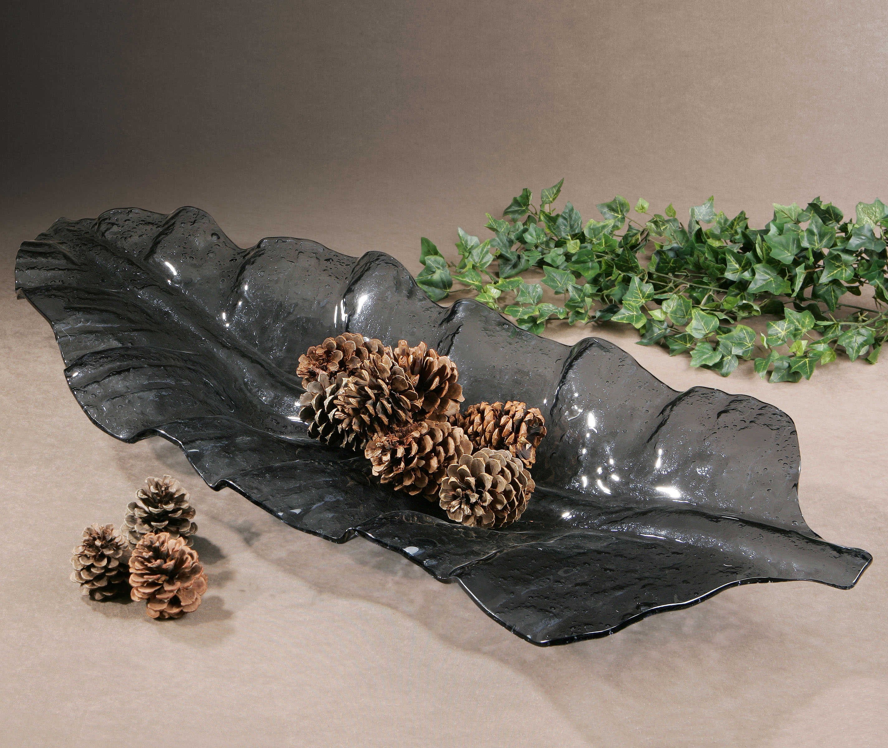 Smoked Leaf Glass Tray by Uttermost