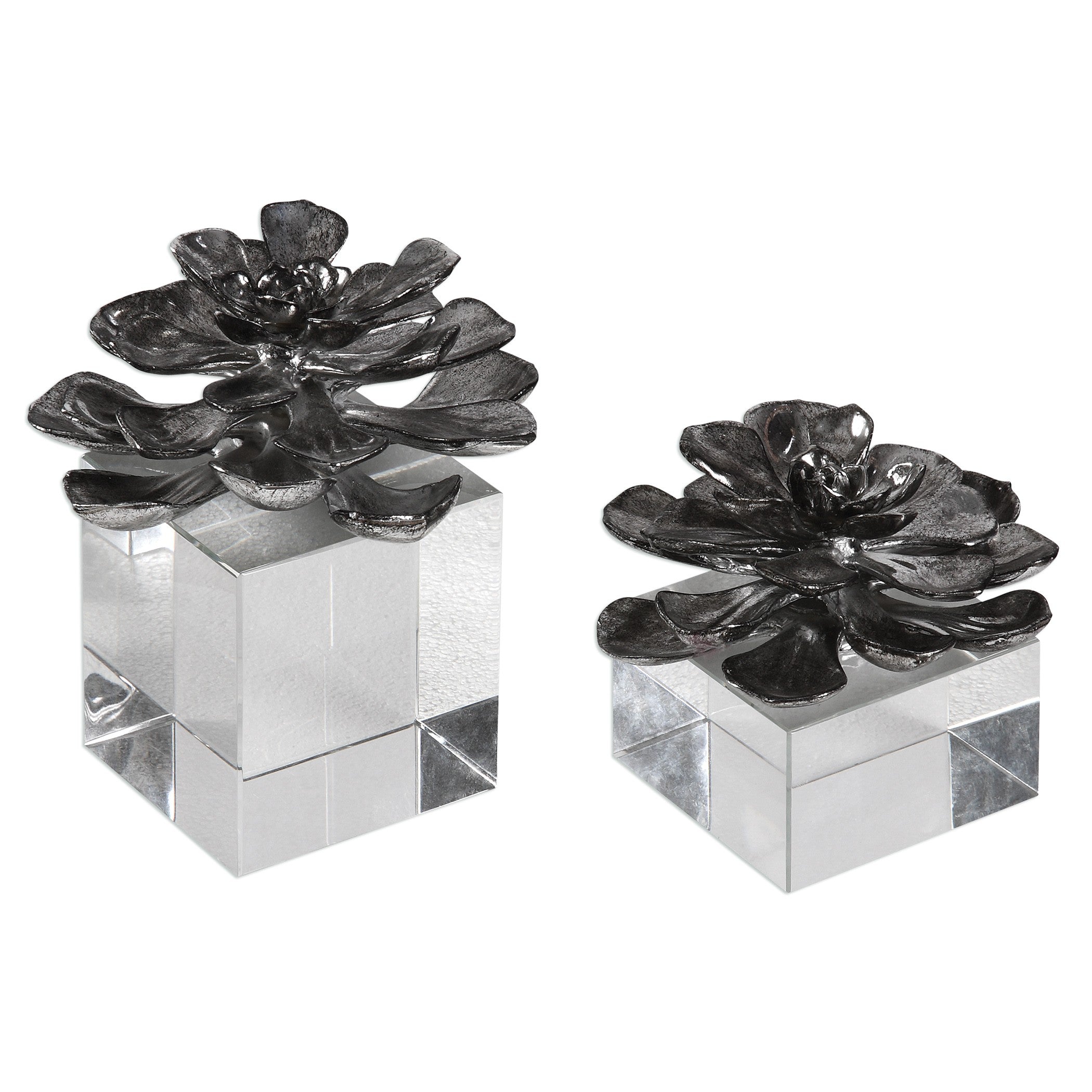 Indian Lotus Metallic Silver Flowers - Set of 2 by Uttermost