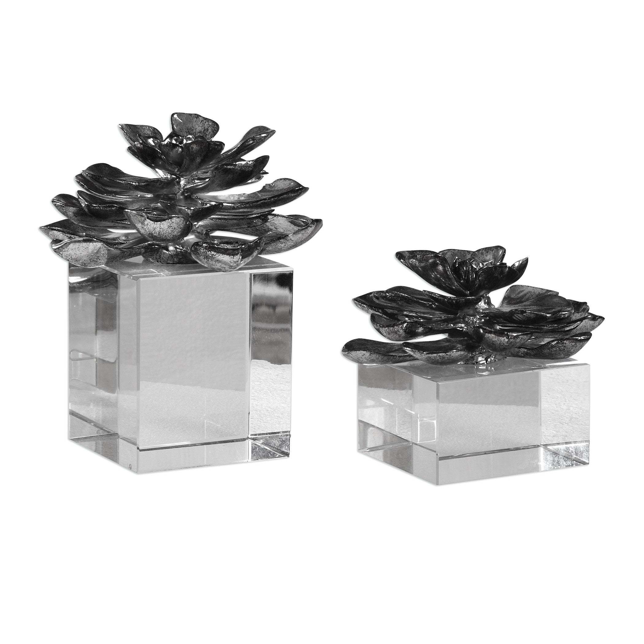 Indian Lotus Metallic Silver Flowers - Set of 2 by Uttermost