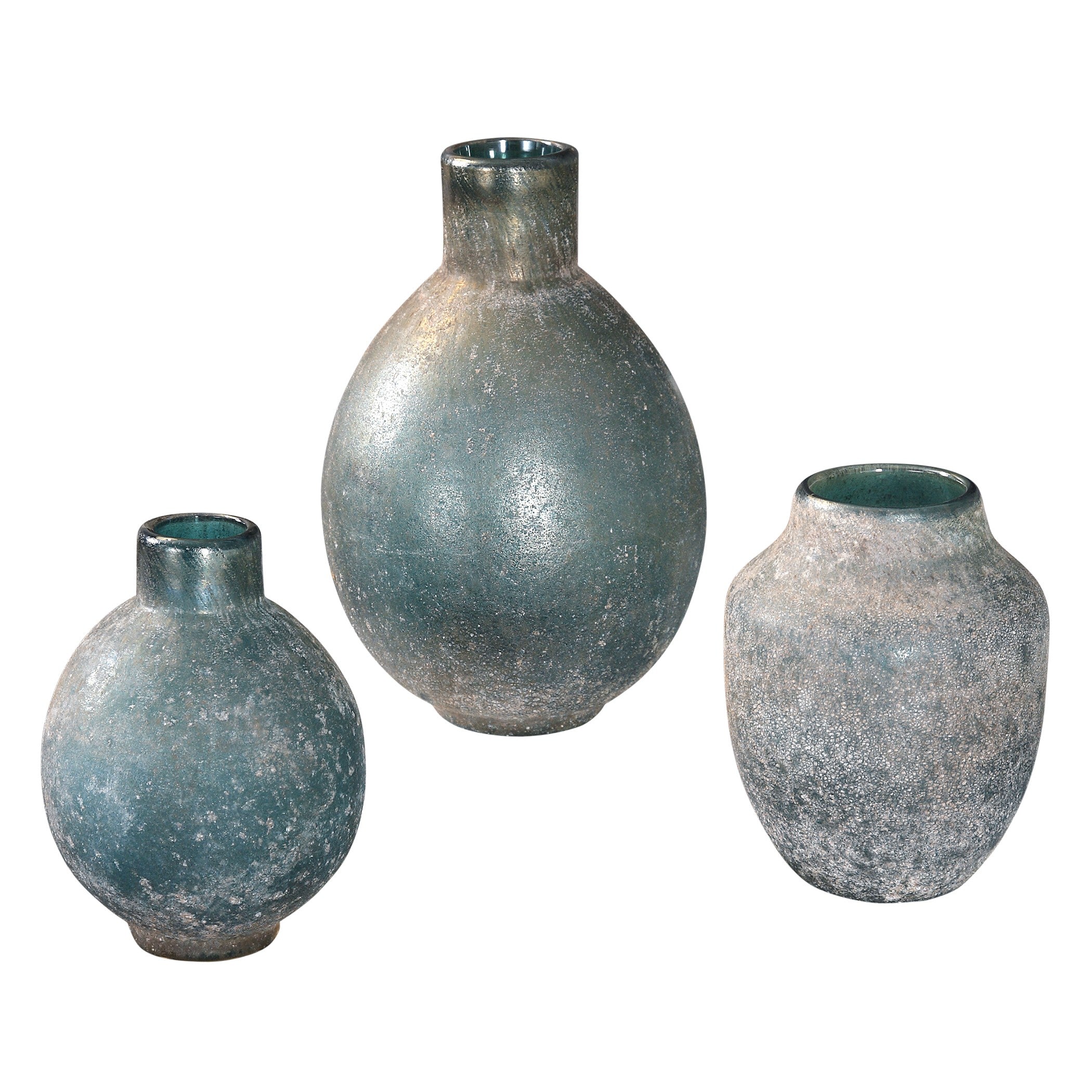 Mercede Weathered Glass Vases in Blue - Set of 3 by Uttermost