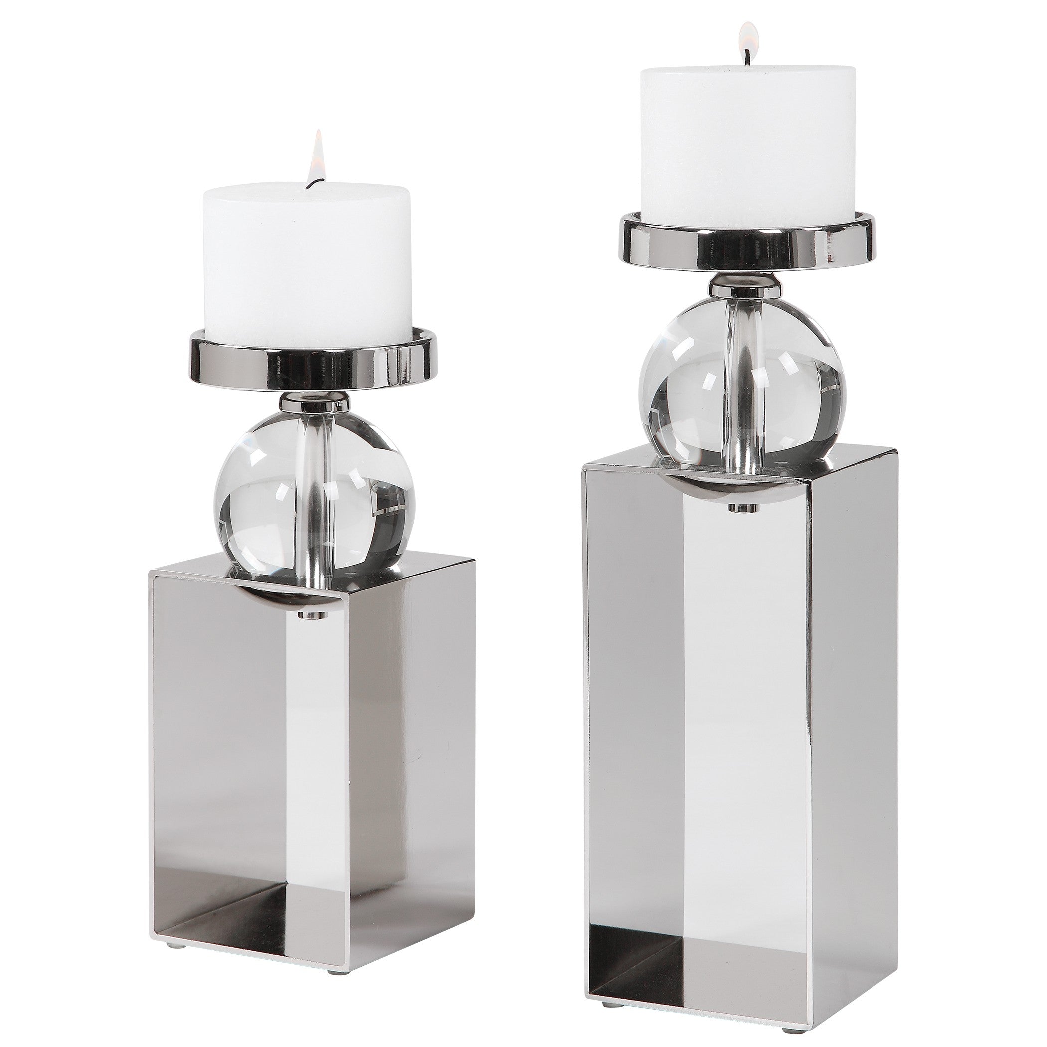 Lucian Nickel Candleholders - Set of 2 by Uttermost