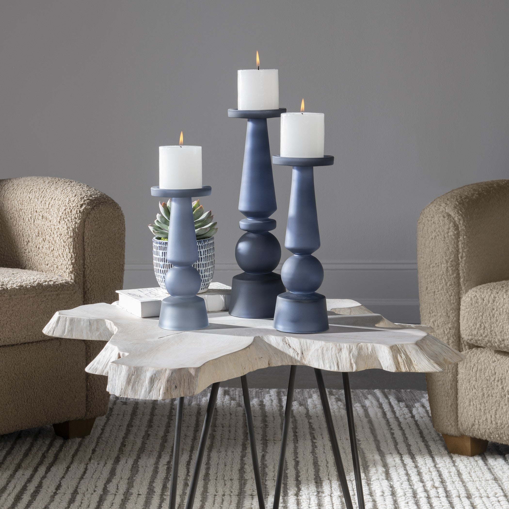 Cassiopeia Blue Glass Candleholders - Set of 3 by Uttermost