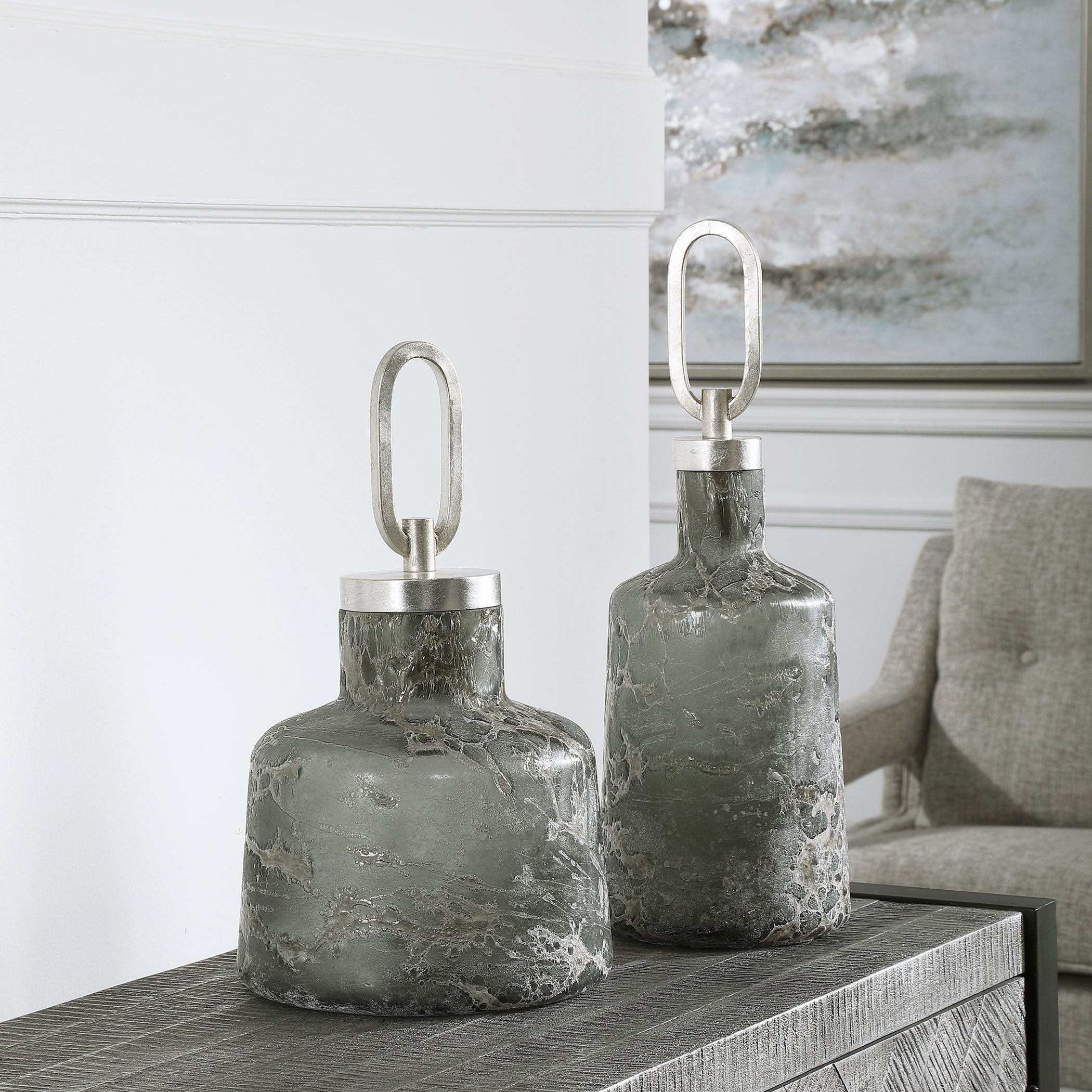 Storm Art Glass Bottles - Set of 2 by Uttermost