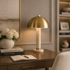Jara Travertine & Brushed Gold Dome Table Lamp by Richmond Interiors