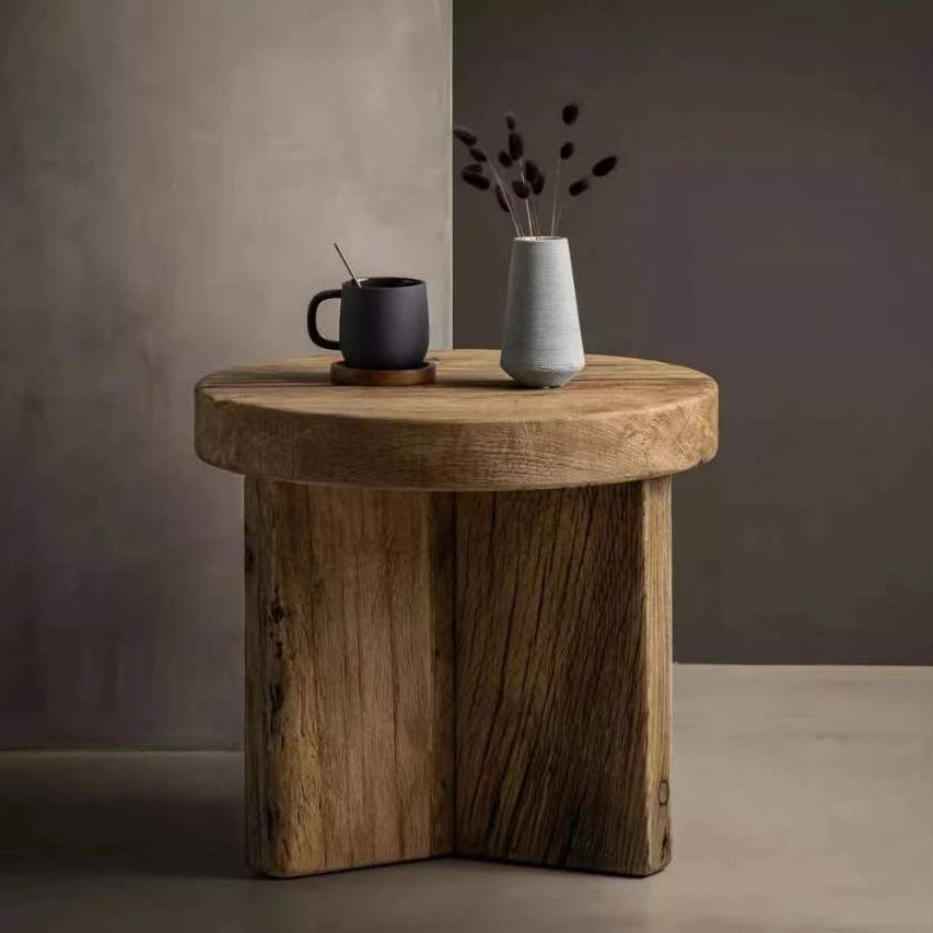 Reclaimed Oak Round Side Table by Keiichi