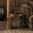 Arch Side Table Antique Bronze & Smoked Black Glass Top Liang & Eimil