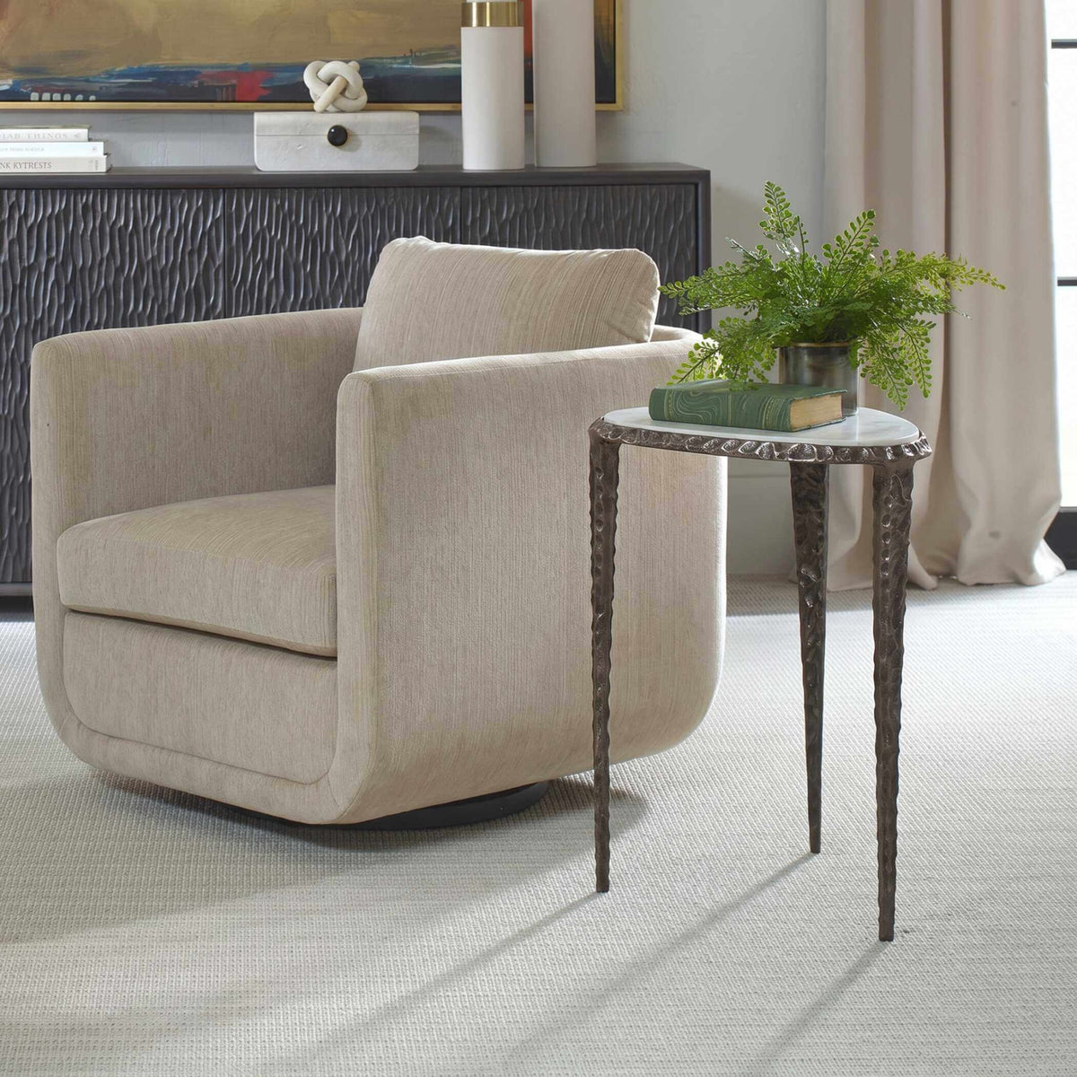 Arnold White Marble Accent Table by Uttermost