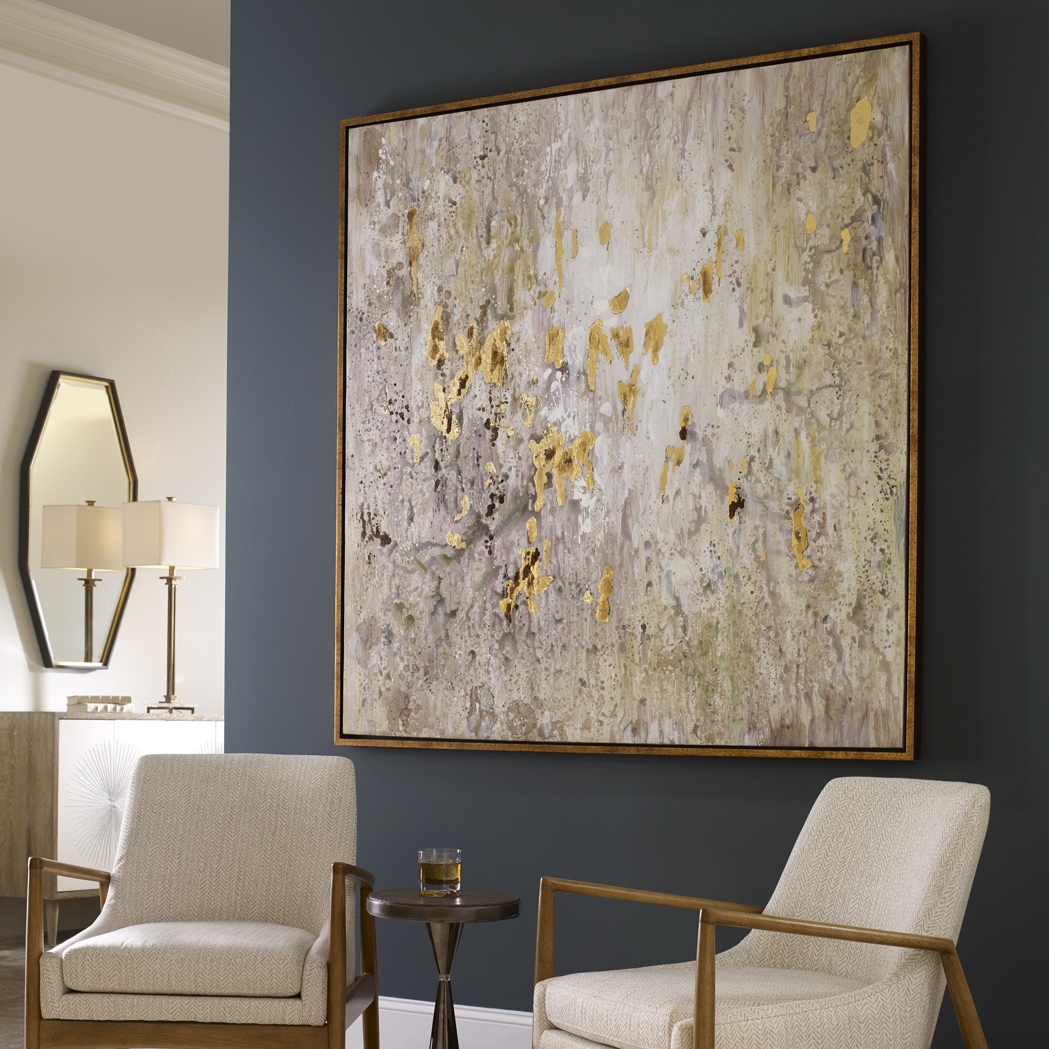 Golden Raindrops Modern Abstract Art by Uttermost