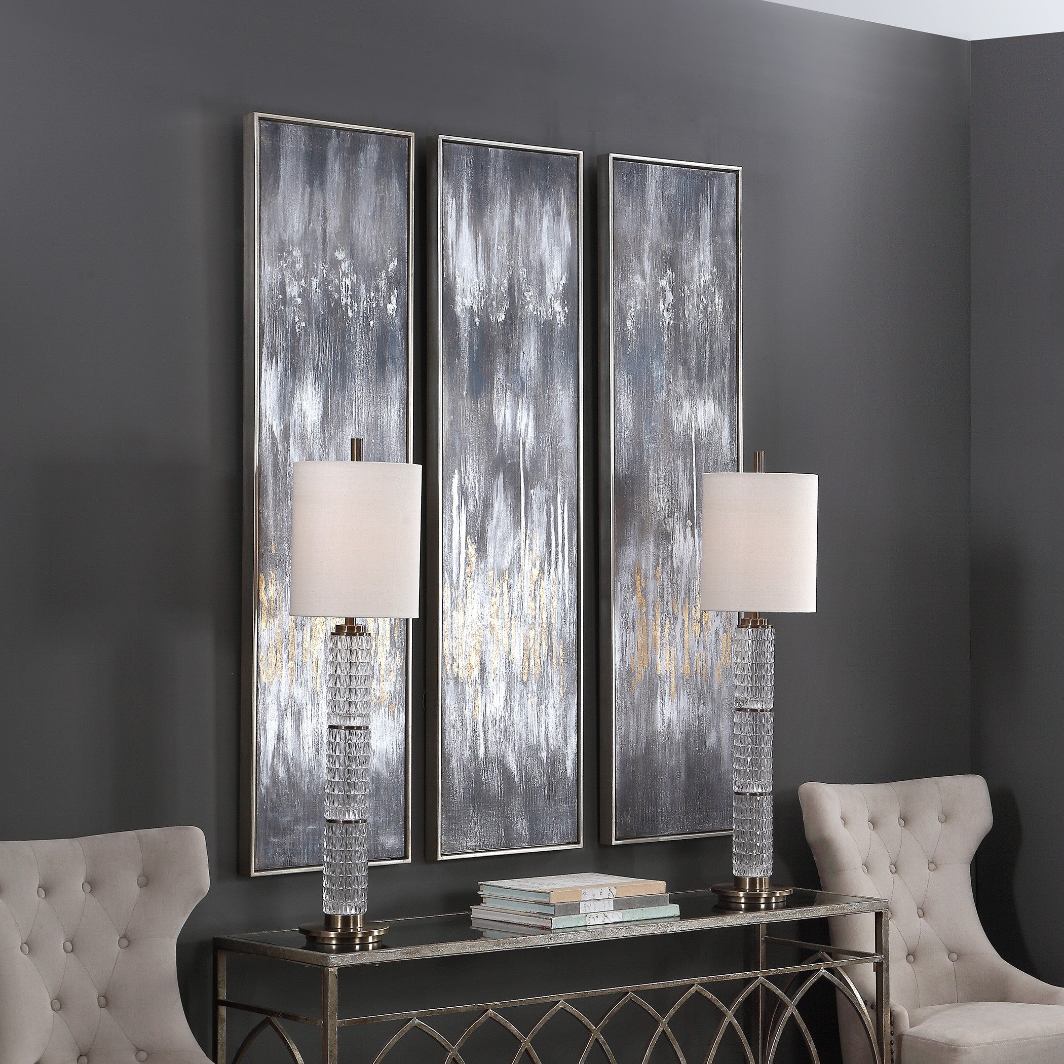 Gray Showers Hand Painted Canvases - Set of 3 by Uttermost