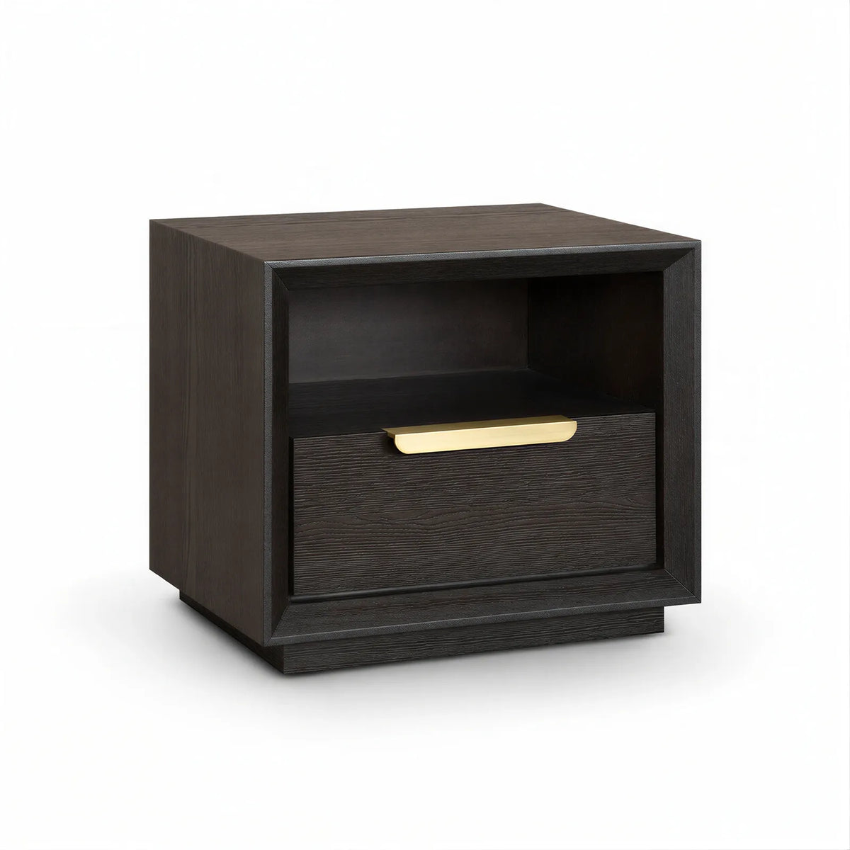 Aspen Bedside Table Textured Coffee Oak Wood with Gold Handles 1 Drawer Berkeley Designs