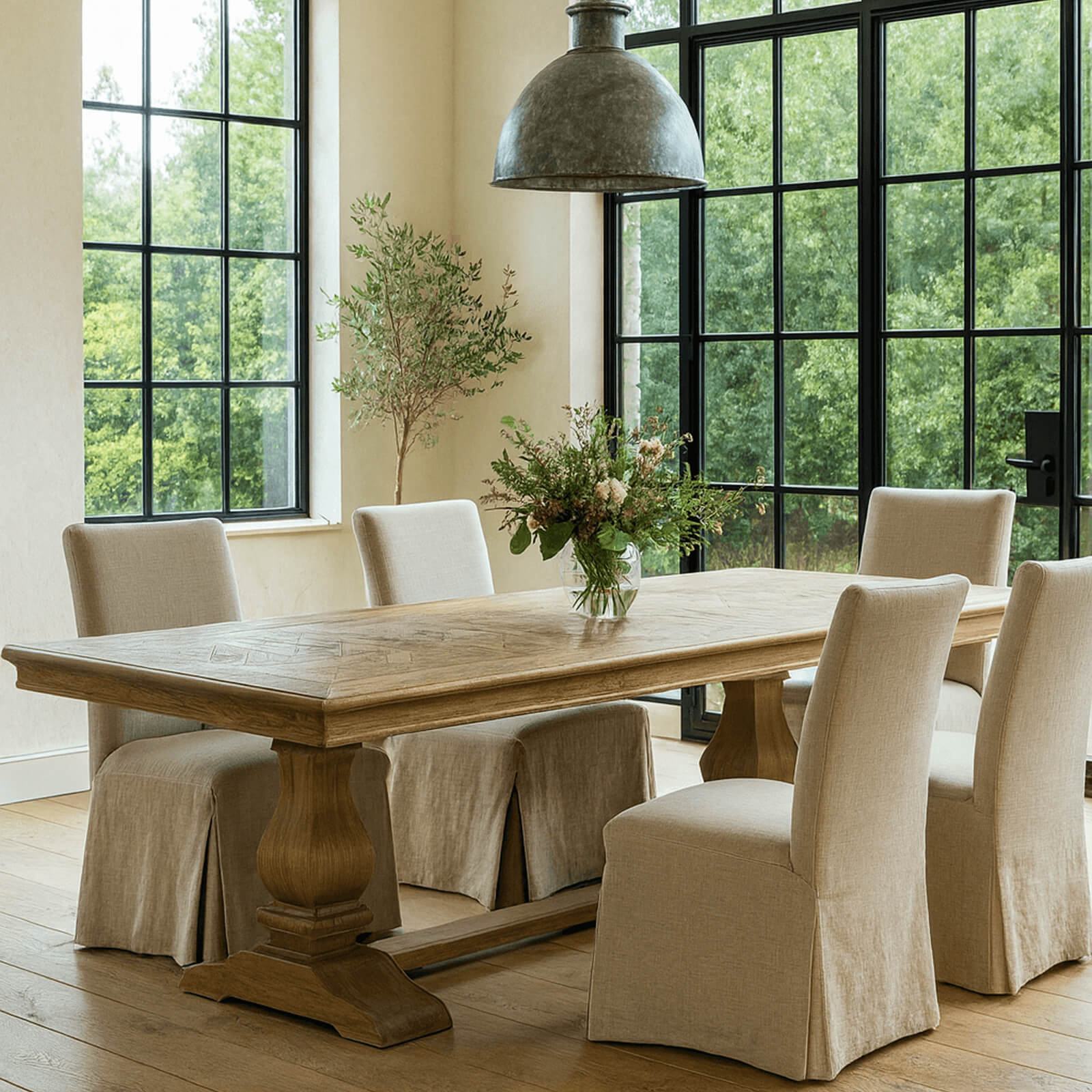Bath Extending Oak Parquet Dining Table by Keiichi
