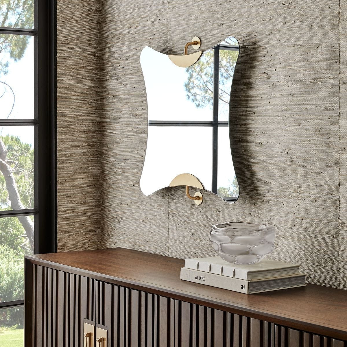 Ahead of the Curve Square Mirror in Brass - Large by Uttermost