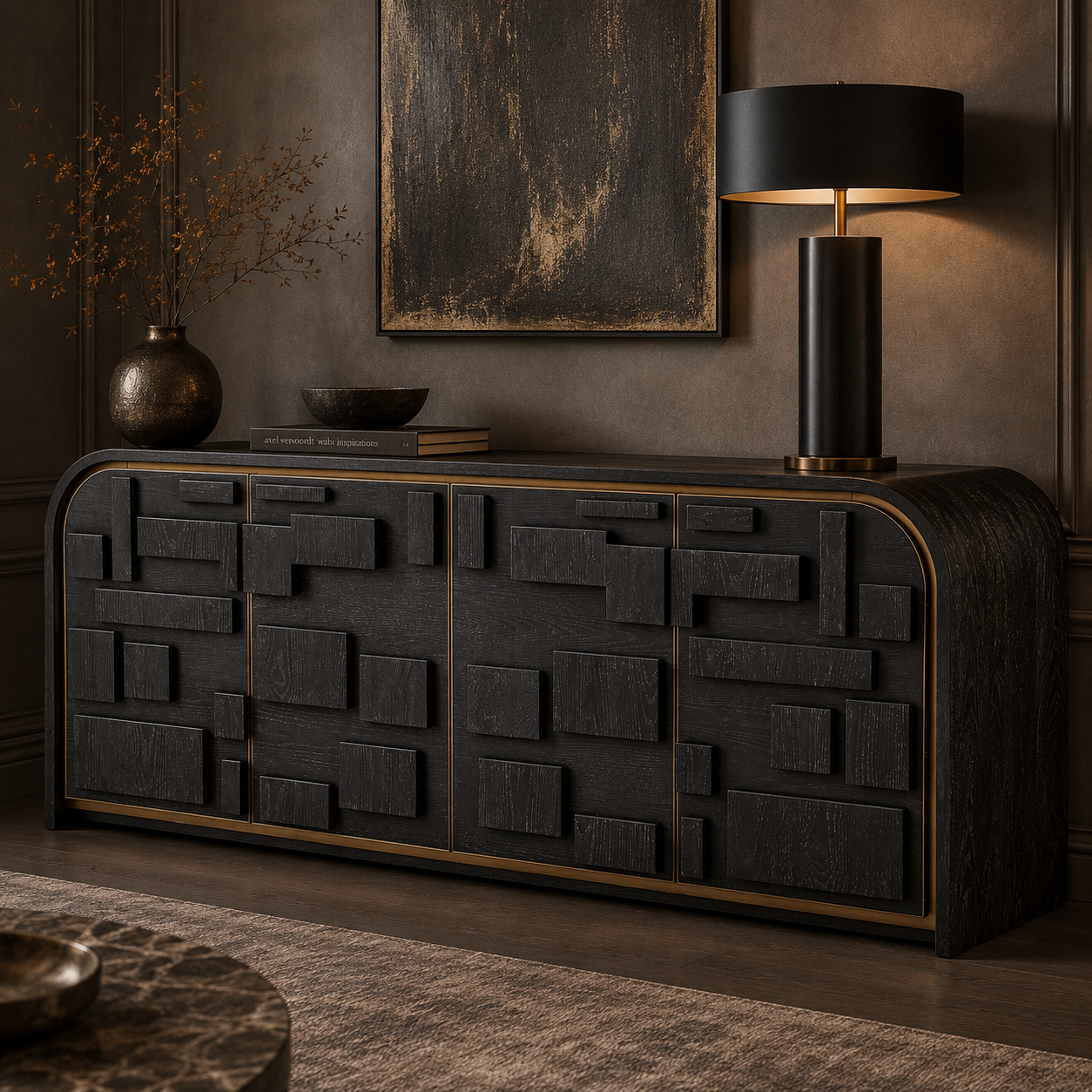 Brutalist Brushed Brass & Cerused Ash Wood Sideboard by Liang & Eimil