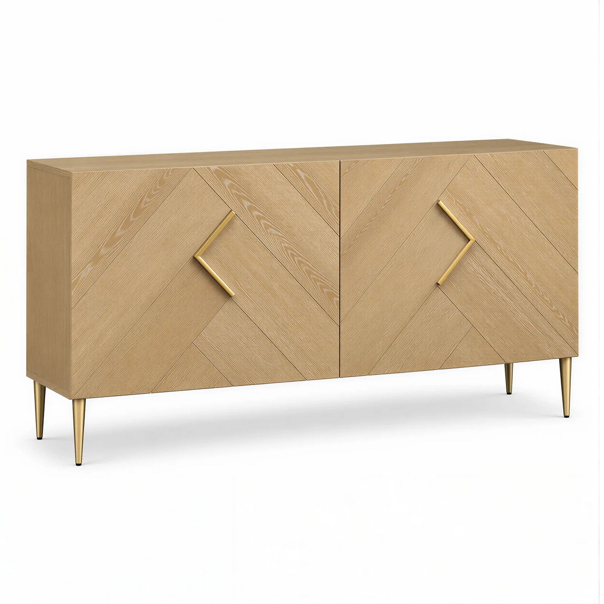 Burford Textured Natural Oak Wood & Brass Sideboard Berkeley Designs