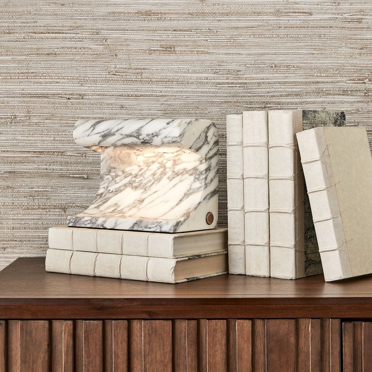 Carved Beam Rechargeable Mini Lamp in Arabescato Marble by Uttermost