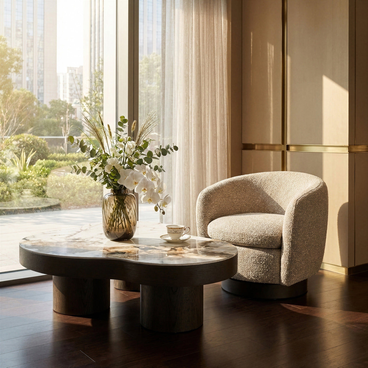 Langford Brown Oak Veneer & Ceramic Coffee Table by Richmond Interiors
