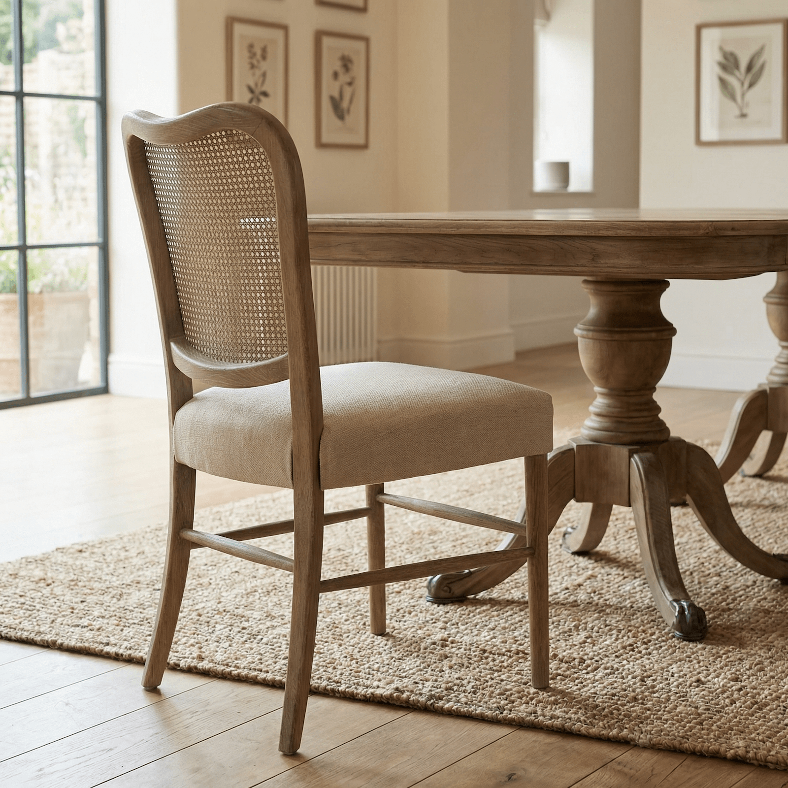 Chadlington Rattan and Natural Linen Dining Chair by Keiichi