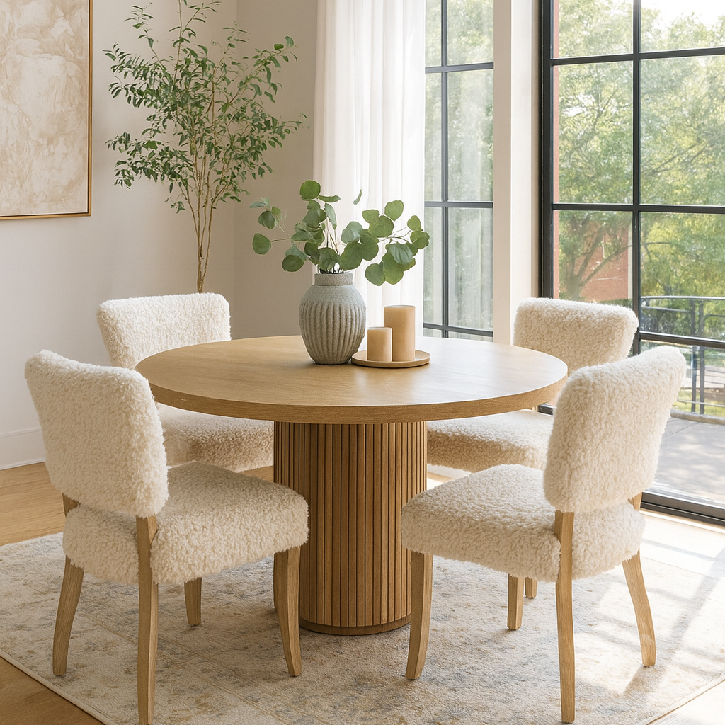 Reeded Round Dining Table in Oak by Keiichi