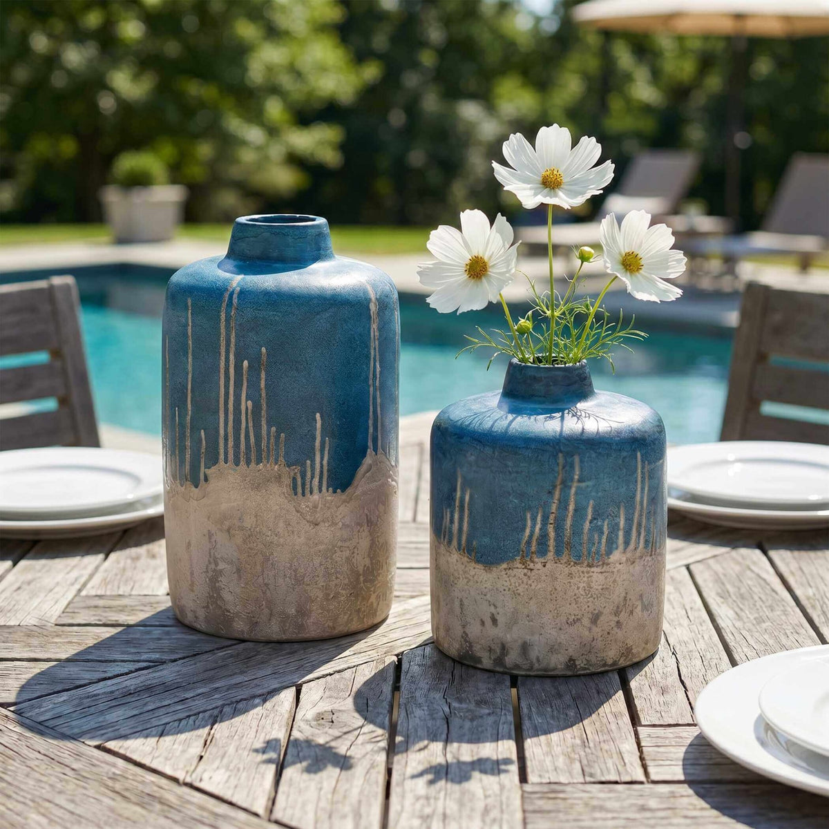 Coastal Cascade Indoor-Outdoor Blue Vases, Set of 2 by Uttermost