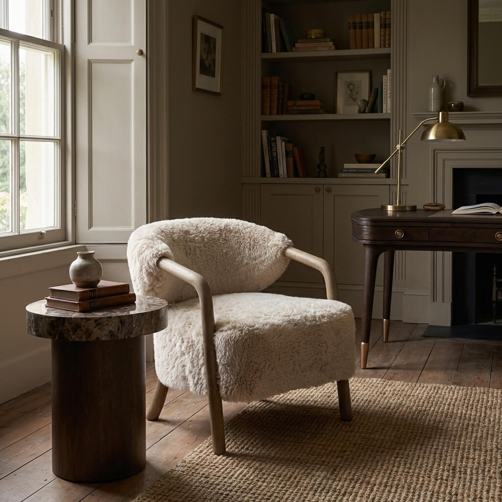 Cotswold Lion Accent Chair in Faux Sheepskin by Keiichi