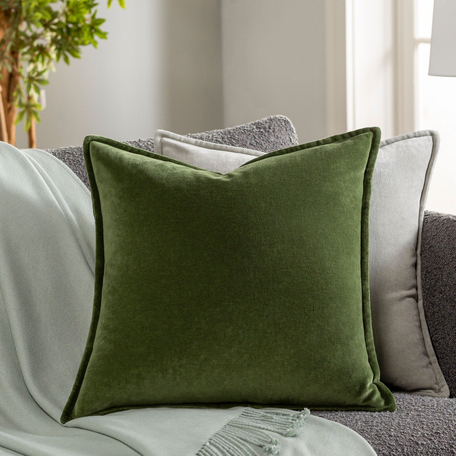 Cotton Velvet Cushion in Olive by Keiichi