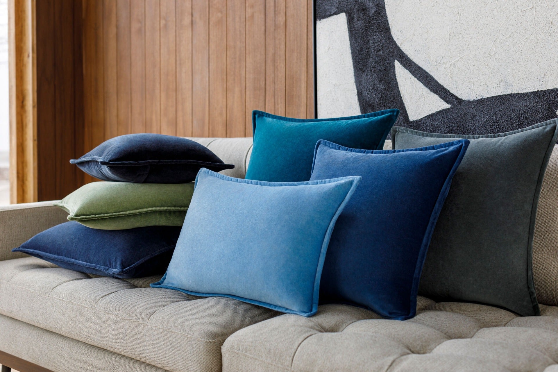 Cotton Velvet Cushion in Midnight Blue by Keiichi