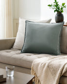 Cotton Velvet Cushion in Sage by Keiichi